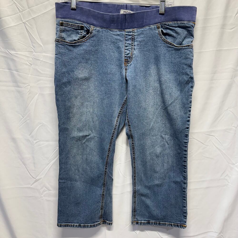 Mommi Maternity Cropped Jeans XL Faded Stretch Embellished Pocket Relaxed Comfy